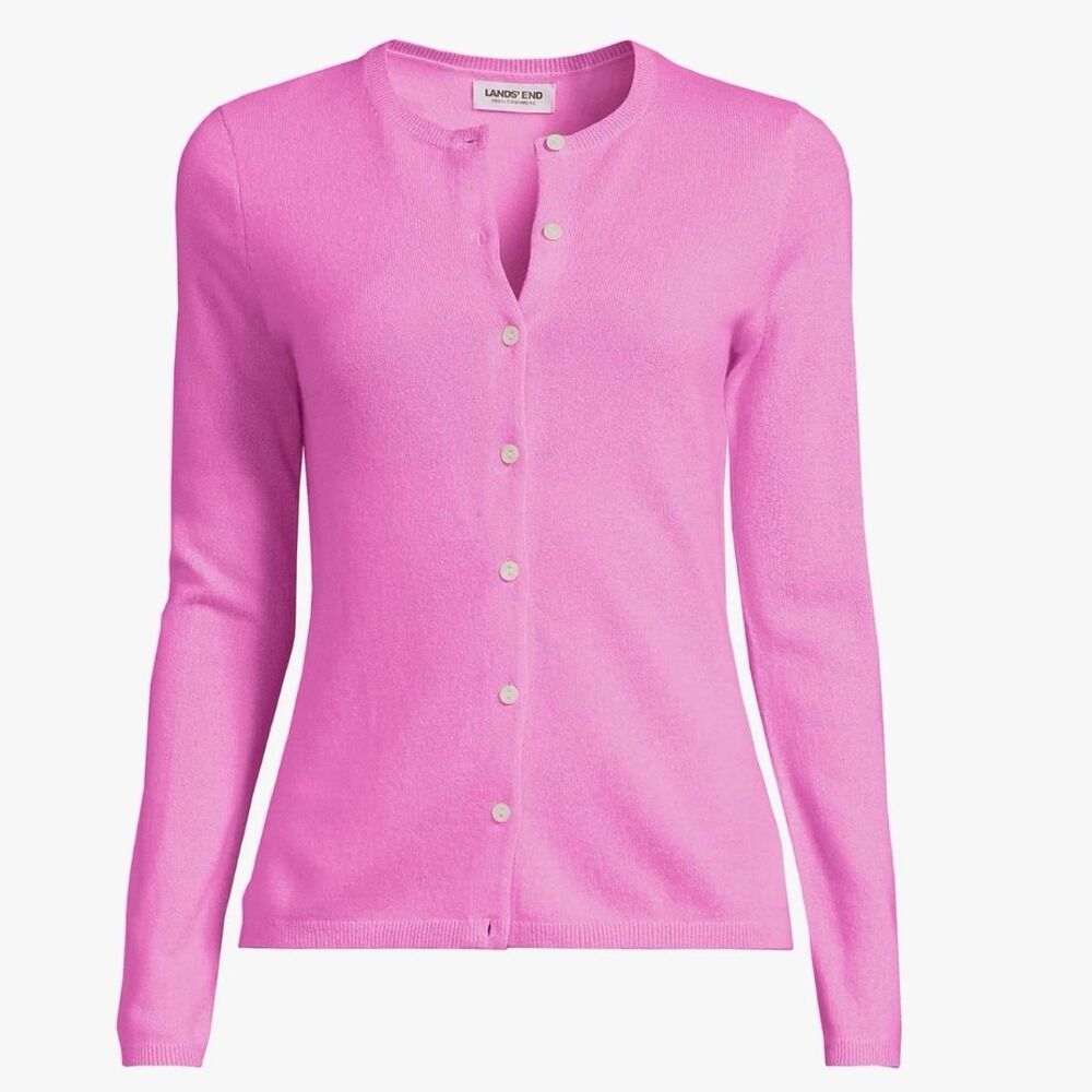 Lands' End 100% Cashmere pink cardigan sweater size large old money luxury work